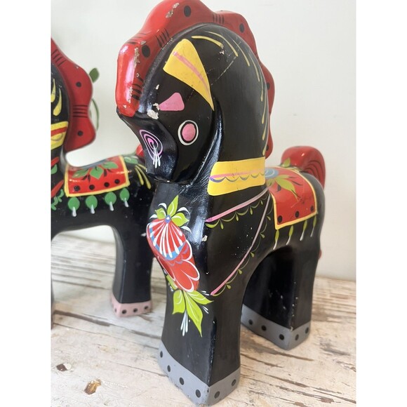 Vintage Hand Painted Lacquered Russian Folk Art Wood Horses Set Figurines USSR - Picture 2 of 12